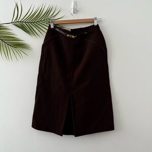 Paco Rabanne Authentic Vintage High-Waist Brown Knee-Length Pencil Skirt